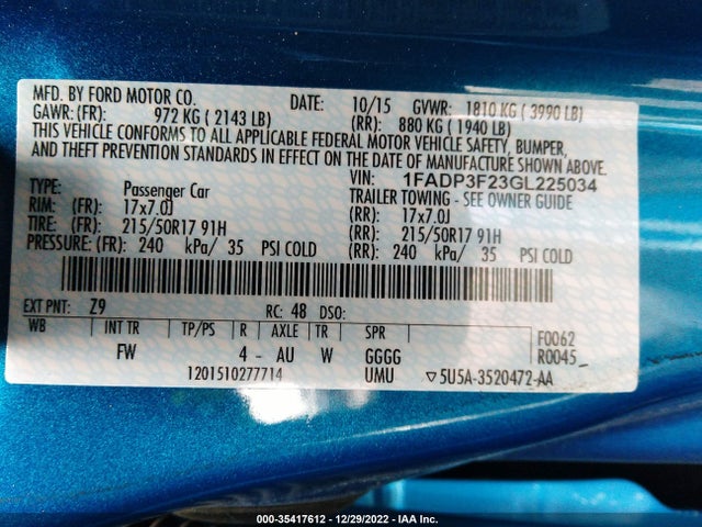 2016 Ford Focus, VIN: 1FADP3F23GL225034