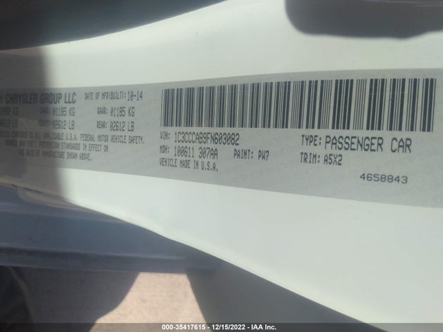 2015 Chrysler 200 Limited მანქანა იყიდება აუქციონზე, vin: 1C3CCCAB9FN603082, აუქციონის ნომერი: 35417615