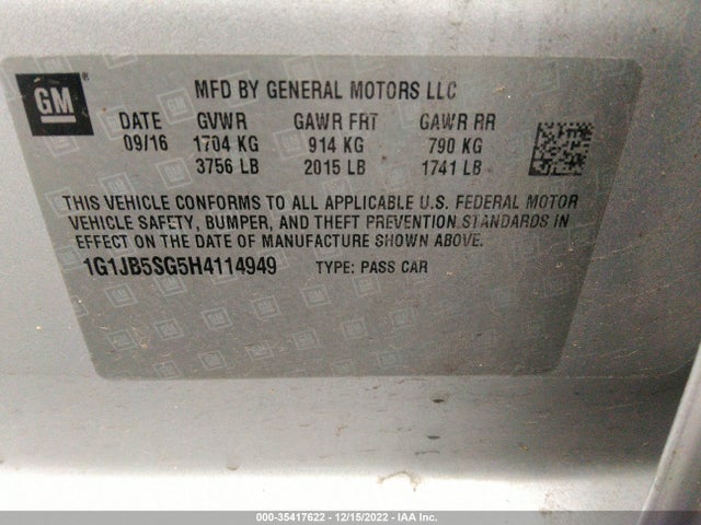 Chevrolet SONIC LS 2017 1G1JB5SG5H4114949 Image 11