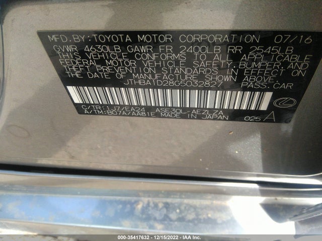 2016 Lexus IS, VIN: JTHBA1D28G5032827