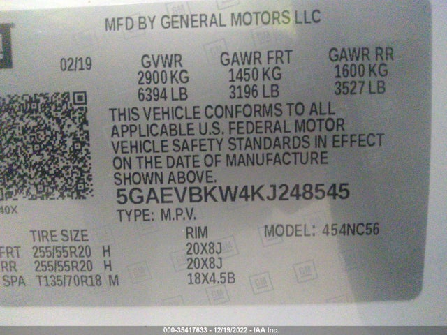 2019 Buick Enclave, VIN: 5GAEVBKW4KJ248545