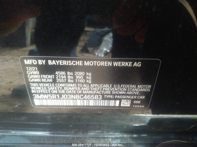 2022 BMW 3 Series, VIN: 3MW5R1J03N8C46583
