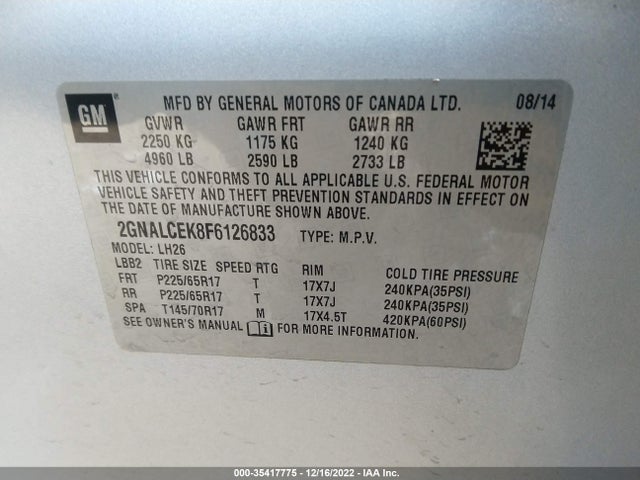 Chevrolet EQUINOX LT 2015 2GNALCEK8F6126833 Image 10
