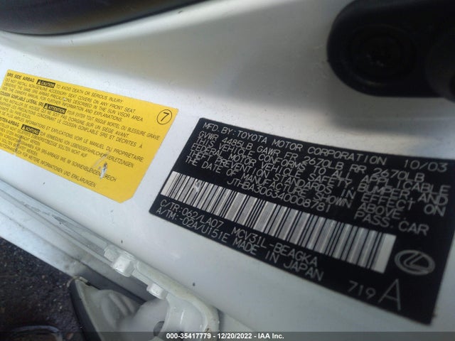 Lexus ES 330 2004 JTHBA30G340008781 Image 10
