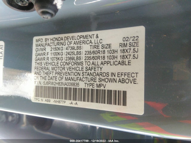 2022 Honda CR-V, VIN: 5J6RW2H83NA006835