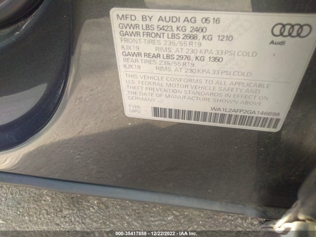2016 Audi Q5, VIN: WA1L2AFP2GA146898