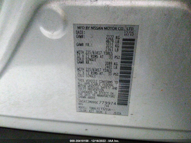 2016 Nissan Rogue, VIN: 5N1AT2MVXGC779974