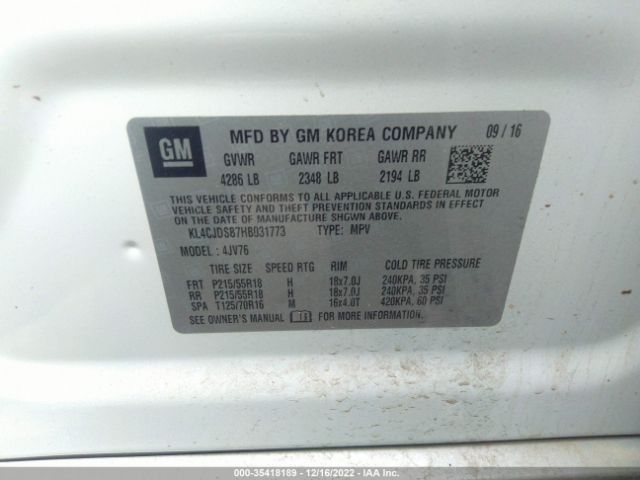 KL4CJDSB7HB031773 Buick Encore Premium