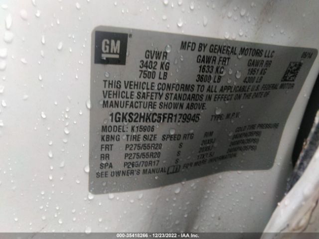 1GKS2HKC5FR179945 GMC Yukon Xl Slt