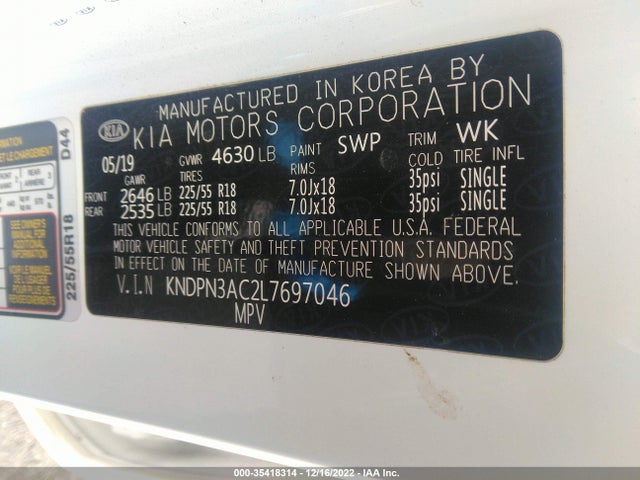2020 KIA SPORTAGE EX VIN: KNDPN3AC2L7697046
