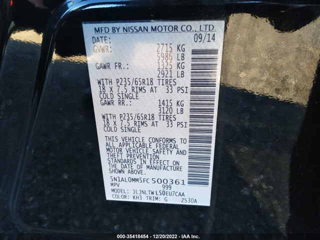 2015 Infiniti QX60, VIN: 5N1AL0MM5FC500361