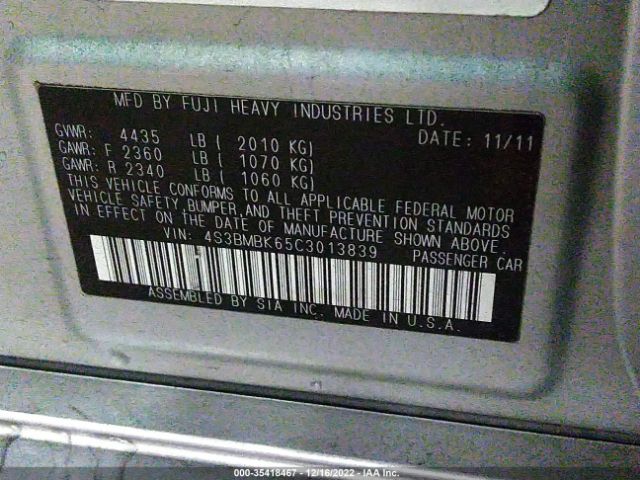 4S3BMBK65C3013839 Subaru Legacy 2.5i Limited