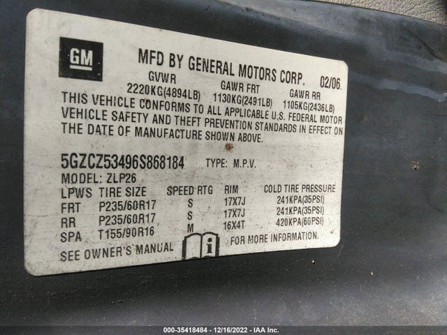 2006 SATURN VUE VIN: 5GZCZ53496S868184