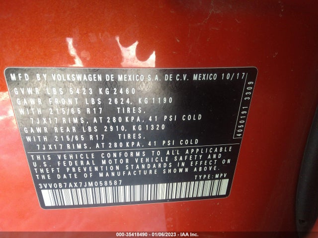 3VV0B7AX7JM058587 Volkswagen TIGUAN S