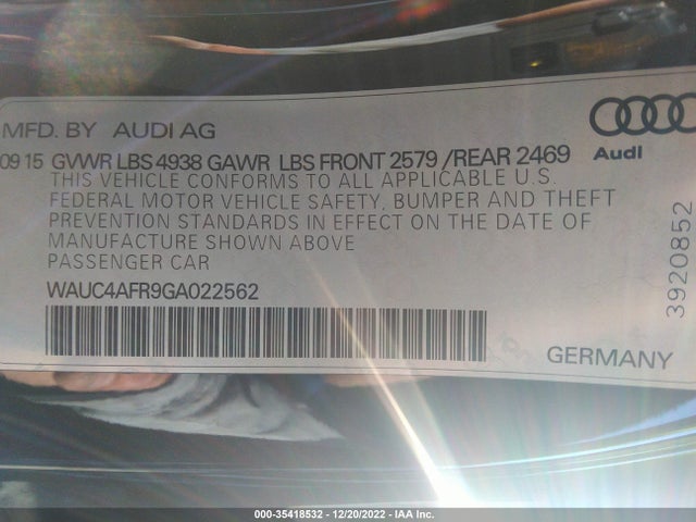 2016 Audi S5, VIN: WAUC4AFR9GA022562