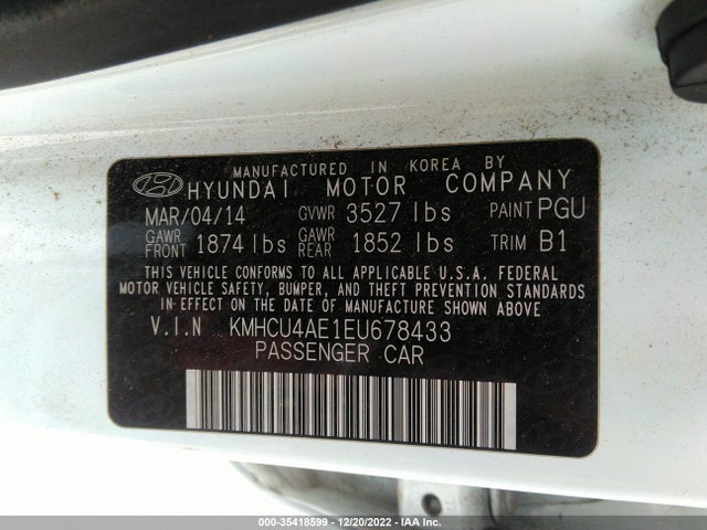 2014 HYUNDAI ACCENT GLS VIN: KMHCU4AE1EU678433