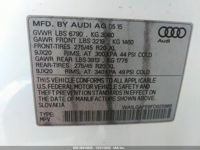 WA1LGAFE6FD025966 Audi Q7 3.0t Premium Plus