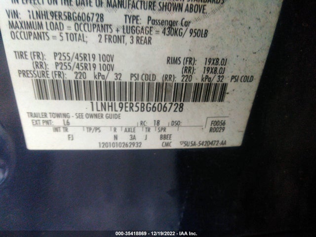 Lincoln MKS 2011 1LNHL9ER5BG606728 Image 9