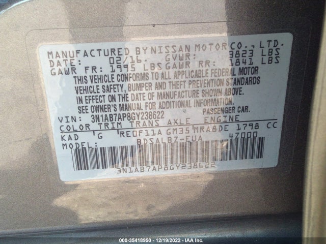 Nissan SENTRA S 2016 3N1AB7AP8GY238622 Image 9