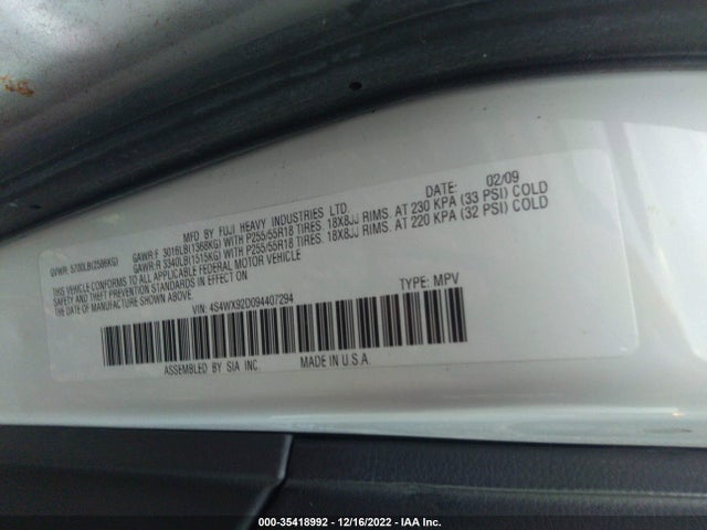 2009 SUBARU TRIBECA 5-PASS SPECIAL EDITION VIN: 4S4WX92D094407294