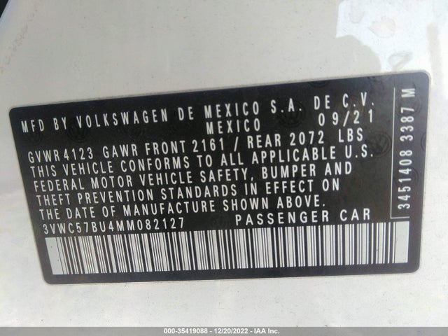 3VWC57BU4MM082127 Volkswagen Jetta S/se/r-line