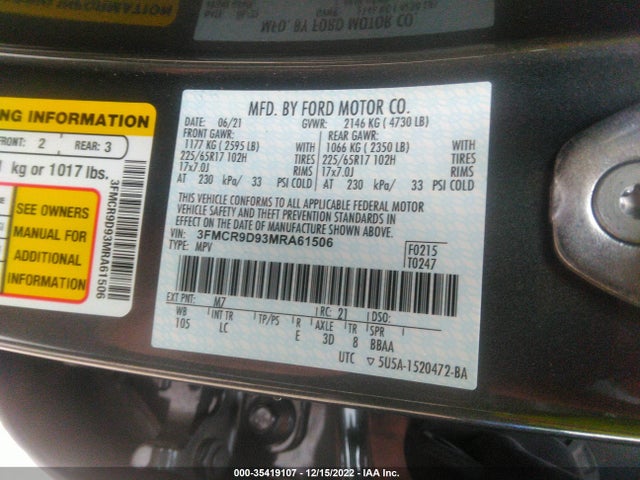 2021 Ford Bronco, VIN: 3FMCR9D93MRA61506