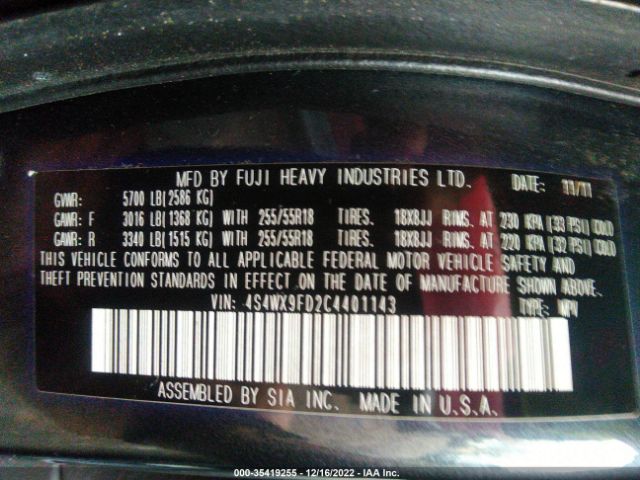 4S4WX9FD2C4401143 Subaru Tribeca Premium