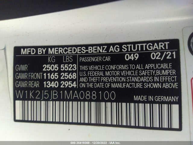 2021 Mercedes-Benz CLS-Class, VIN: W1K2J5JB1MA088100