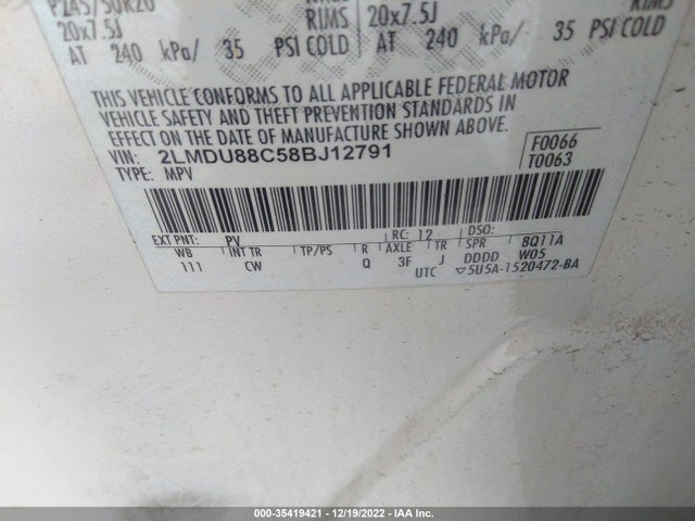 Lincoln MKX 2008 2LMDU88C58BJ12791 Image 11
