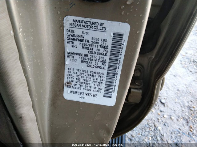 2001 NISSAN PATHFINDER LE VIN: JN8DR09X61W577965