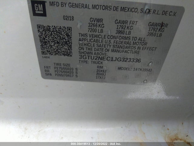 2018 GMC Sierra 1500, VIN: 3GTU2NEC1JG323336