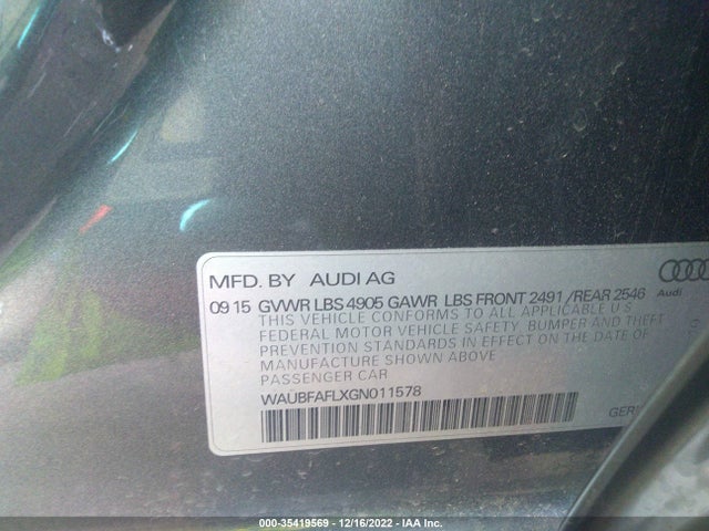 2016 Audi A4, VIN: WAUBFAFLXGN011578