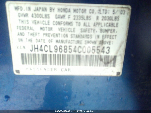 2004 ACURA TSX VIN: JH4CL96854C005543