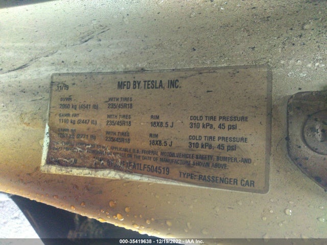 Tesla Model 3 Standard Range 2020 5YJ3E1EA1LF504519 Image 9