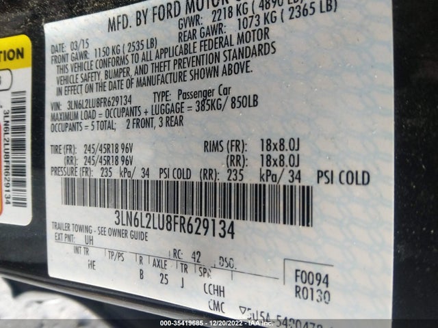 Lincoln MKZ HYBRID 2015 3LN6L2LU8FR629134 Image 14