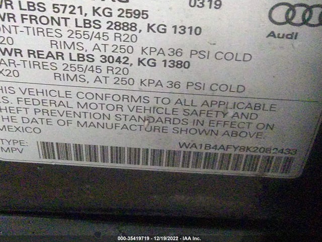 2019 Audi SQ5, VIN: WA1B4AFY8K2082433
