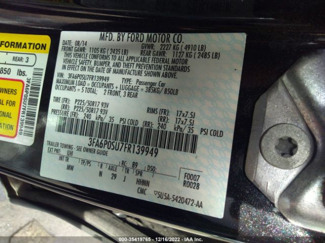 3FA6P0SU7FR139949 Ford Fusion Energi Titanium