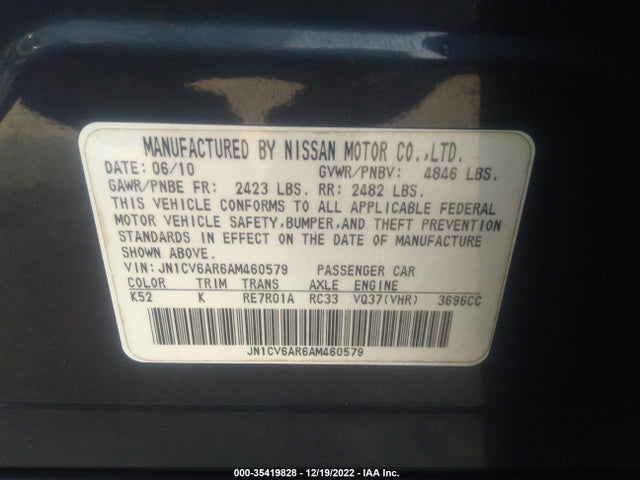 2010 INFINITI G37 SEDAN X VIN: JN1CV6AR6AM460579