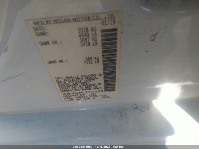 Nissan Altima 2.5 Sl 2019 1N4BL4EW3KC175404 Image 9