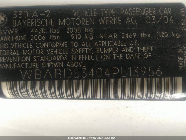 WBABD53404PL13956 BMW 3 Series 330ci