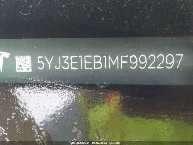 2021 TESLA MODEL 3 LONG RANGE VIN: 5YJ3E1EB1MF992297