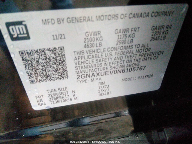Chevrolet EQUINOX LT 2022 2GNAXUEV0N6105767 Image 9