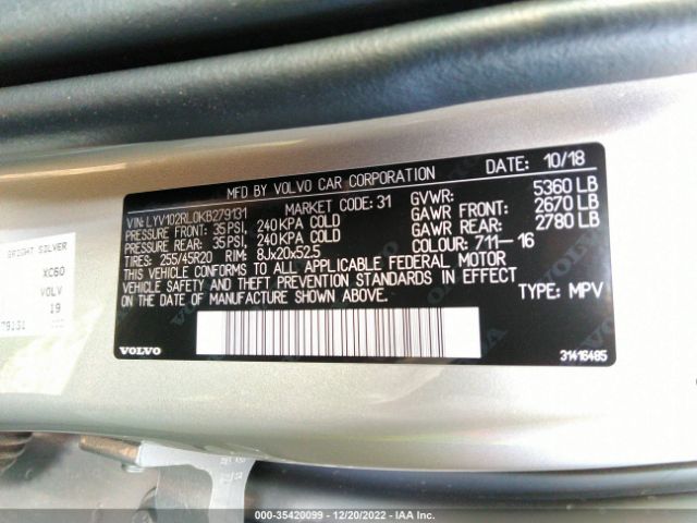 LYV102RL0KB279131 Volvo Xc60 Inscription