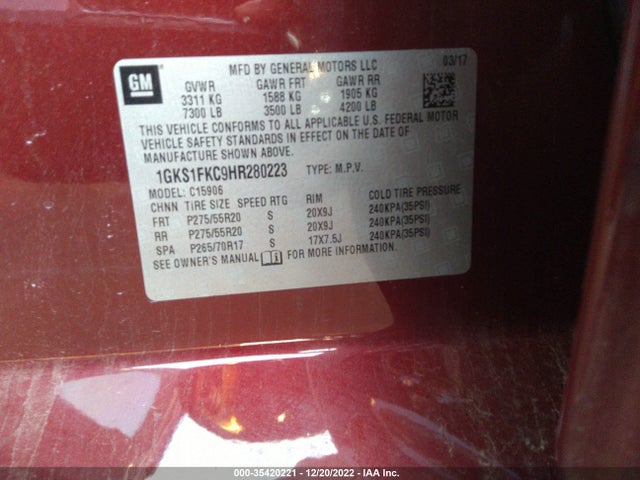 GMC YUKON XL 2017 1GKS1FKC9HR280223 Image 10