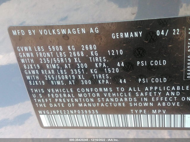 WVGJNPE22NP039935 Volkswagen ID.4 PRO