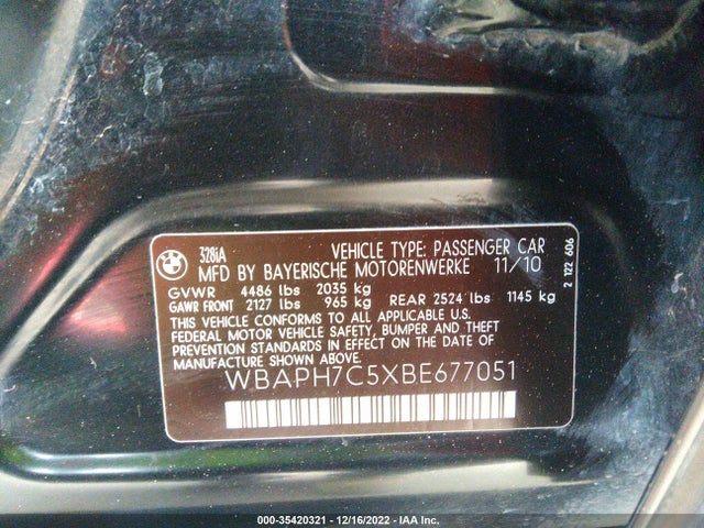 2011 BMW 3 SERIES 328I VIN: WBAPH7C5XBE677051