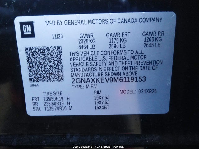 Chevrolet EQUINOX LT 2021 2GNAXKEV9M6119153 Image 9