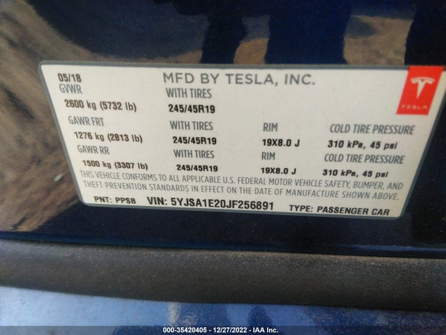 Tesla MODEL S 2018 5YJSA1E20JF256891 Image 10