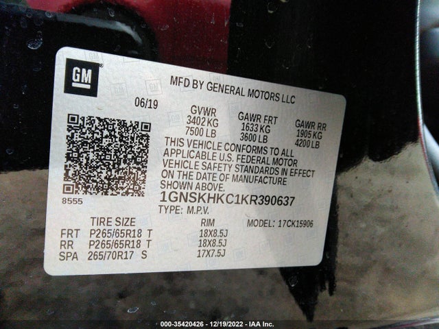 2019 Chevrolet Suburban, VIN: 1GNSKHKC1KR390637