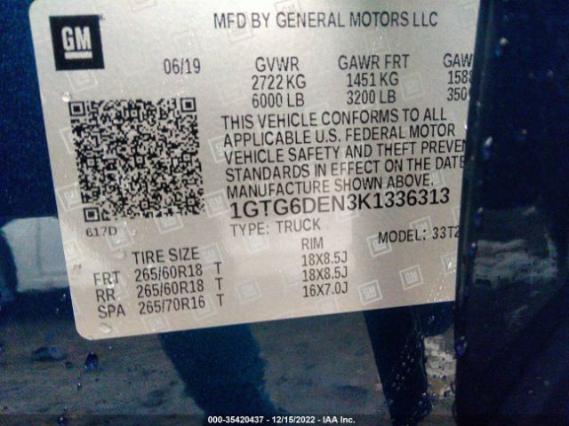 1GTG6DEN3K1336313 GMC Canyon 4wd Slt